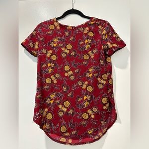 Abercrombie & Fitch Women Maroon Floral Short Sleeve Top Polyester Size XS EUC